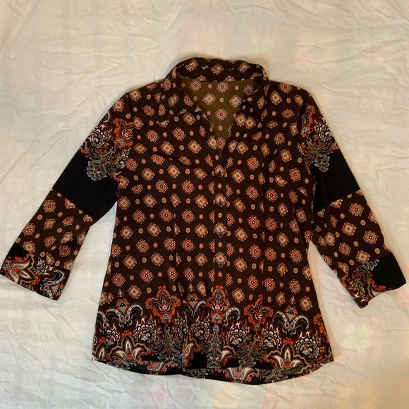 Vintage 70s groovy brown long sleeve button up - Picture 3 of 10